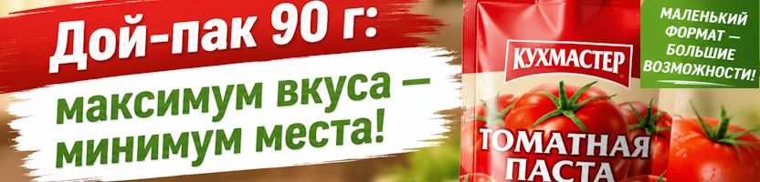 КУХМАСТЕР - лето будет вкусным! Томатная паста в дой-паке 90 грамм - практично и удобно