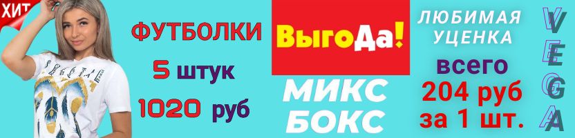 ВЕГА. Любимая уценка. БОКСЫ ХИТЫ! Футболки 5 шт. - 1020 руб. СНОВА ВСЕ РАЗМЕРЫ!
