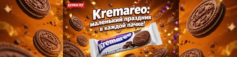 КУХМАСТЕР - лето будет вкусным! Печенье КРЕМАРЕО - маленький праздник в каждой пачке! КУХМАСТЕР - лето будет вкусным! Печенье КРЕМАРЕО - маленький праздник в каждой пачке!